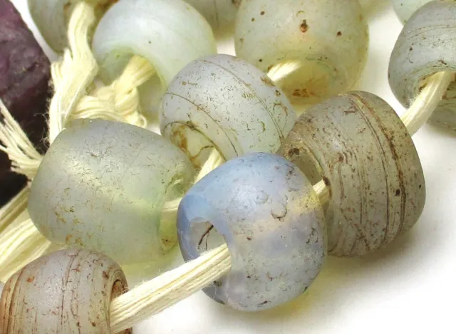 17 Rare Well Worn  Old Opalescent Venetian "Baby Moon" African Antique Beads