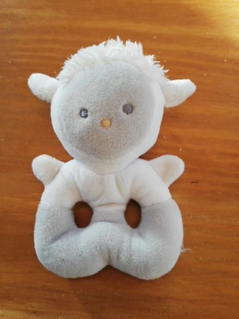 Doudou Peluche Hochet Obaibi Okaidi OB Mouton Agneau  Blanc Gris Grelot