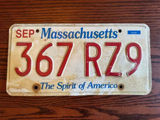 Massachusetts License Plate 367 RZ9 Spirit of America MA USA Authentic September
