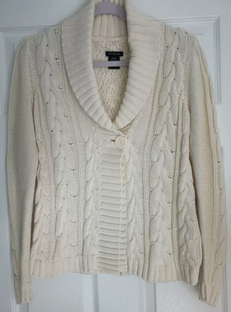 Calvin Klein Cotton One Button Cable Knit Collar Cardigan Size Small
