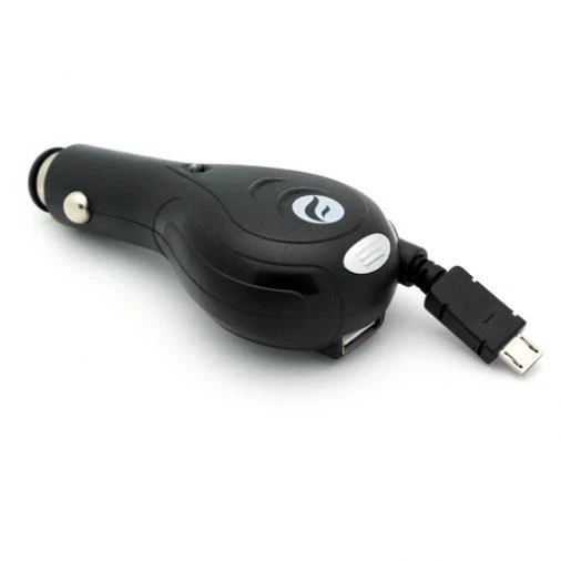 CAR CHARGER RETRACTABLE 3.1A USB PORT MICRO-USB DC SOCKET for PHONES & TABLETS