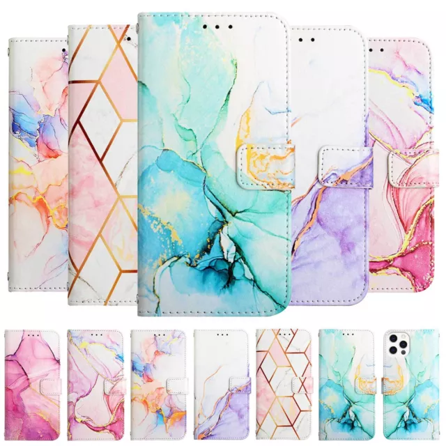 For iPhone 14 Pro Max  Premium Marble PU Leather Wallet Flip Phone Case Cover