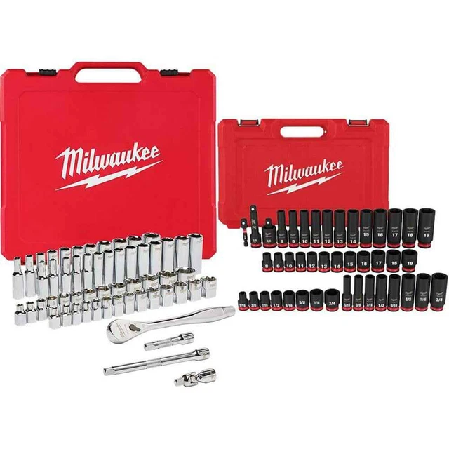 MILWAUKEE SAE/METRIC RATCHET+SOCKET Set + Impact Socket Set 3/8" Drive