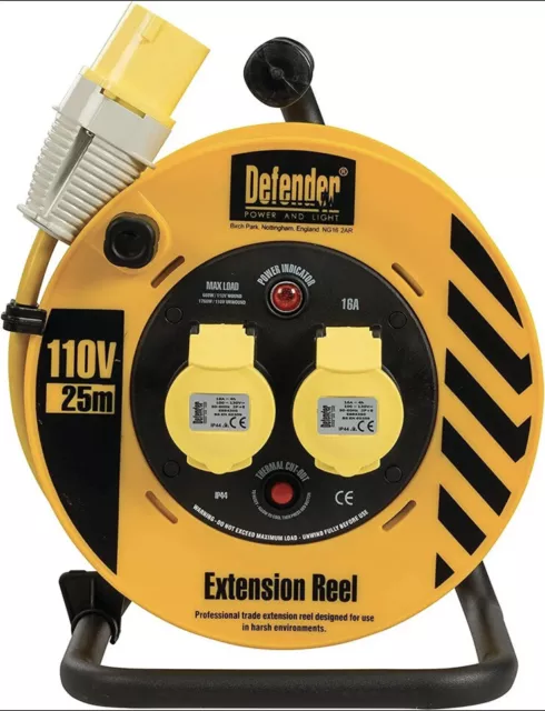 Defender E86455 110 V 16 A 2,5 mm bobina per cavi a 2 vie base in acciaio professionale fai da te