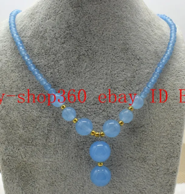 Pretty 4-8-10-12mm Blue Chalcedony Round Gemstone Beads Necklace 18'' AAA