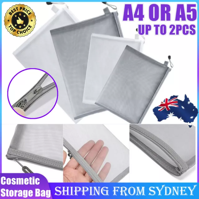 Clear Mesh Portable Large Pen Pencil Case Makeup Cosmetic Storage Bag Pouch Case