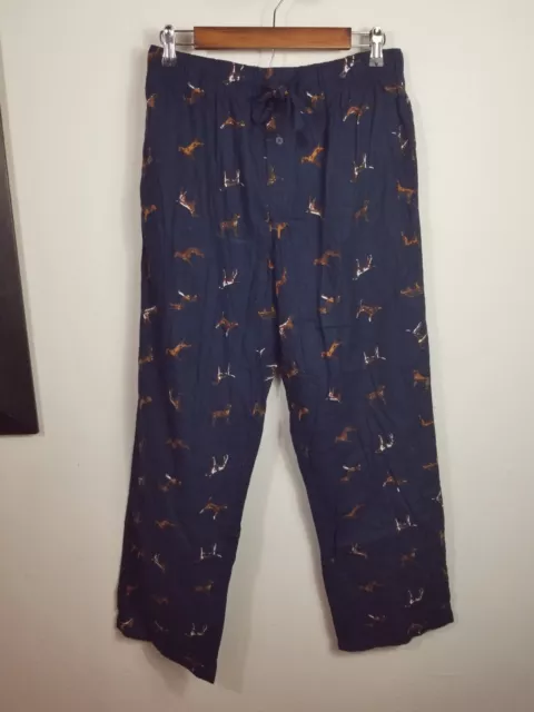 Woolrich Flannel Pajama Lounge Pants Men's Medium Drawstring NAVY Dog Theme