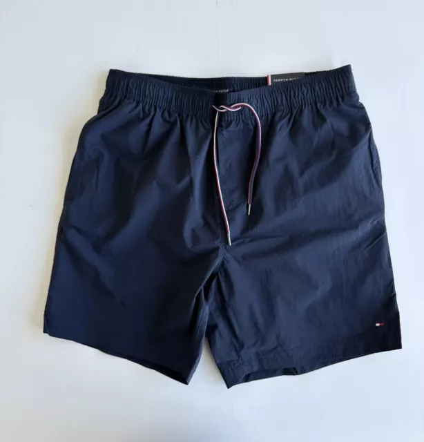 TOMMY HILFIGER Designer 7" Solid Board Shorts Swim Trunks Navy Blue S L XL BNWT