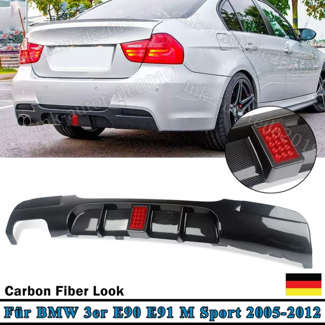 Heck Diffusor Doppelrohr Performance Schwarz Carbon für BMW E90 E91 05-12 LED F1