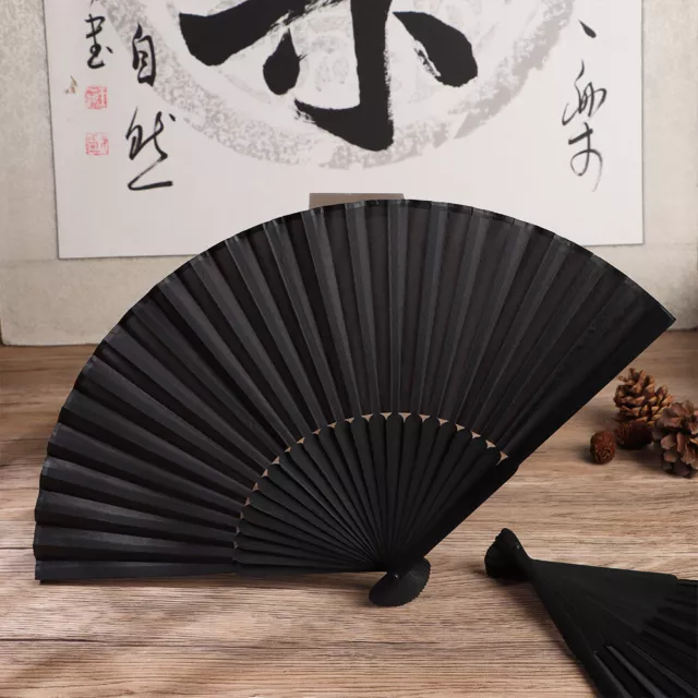 da te Mano in mano Stile cinese Bamboo Fans Ribs Fan pieghevole di seta nera