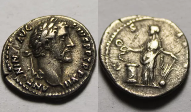 Rare Genuine Ancient Roman silver Coin denarius ANTONINUS PIUS Salus Snake altar