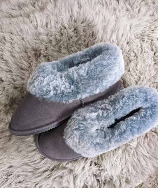 Nordvek Womens Cosy Warm Genuine Sheepskin  Suede Slipper  Boots Denim Tipped