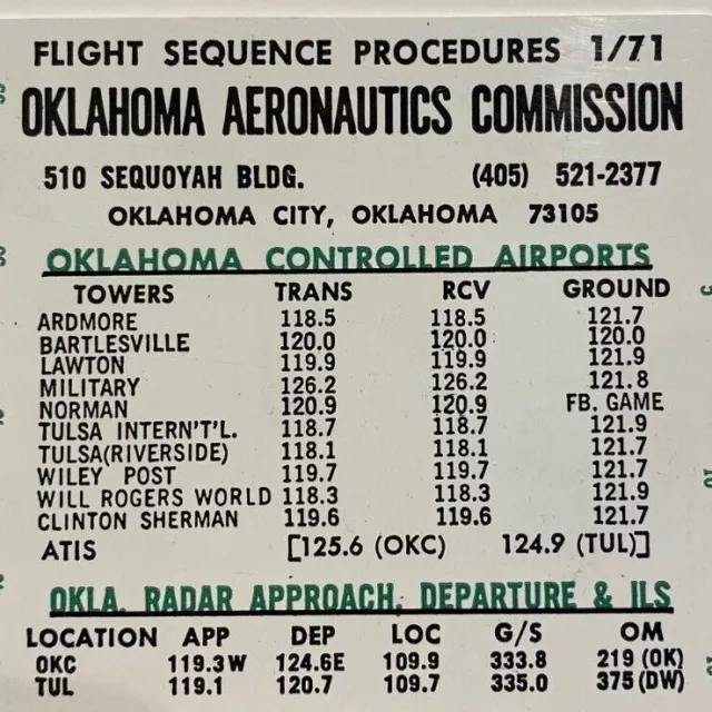 1971 Oklahoma City Aeronautics Commission Flight Sequence Code Procedures Ruler