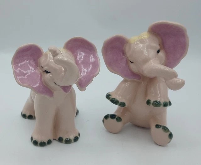 VTG Kay Finch California Pottery Pink Elephant Set RARE Hand Painted MCM EUC 2