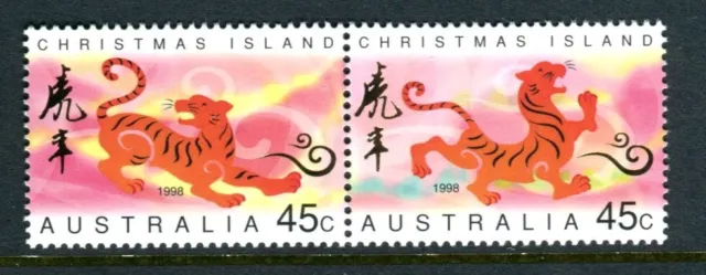 1998 Christmas Island Year of The Tiger - MUH Horizontal Pair of 45c Stamps (B)