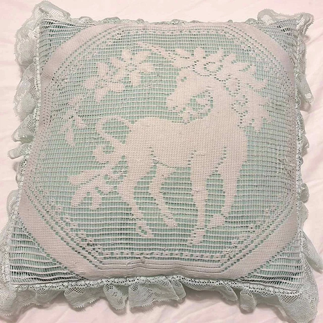 Años 70 De colección Almohada Unicornio Encaje Bebé Niña Cuna Infantil Habitación Unicornio Decoración