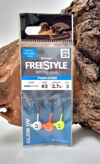 Spro Freestyle Tungsten Micro Jig Glow UV Gr. 2 2,7g 3 Stück 2,1cm Jigheads NEW