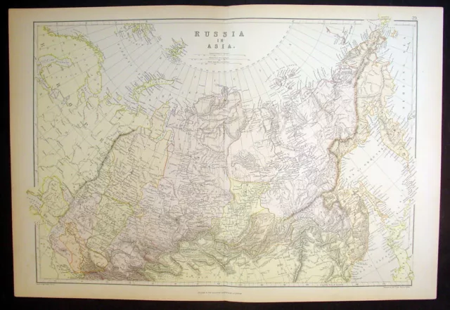 1870 Blackie & Son Large Antique Map of Russia, Siberia, Mongolia, China & Japan