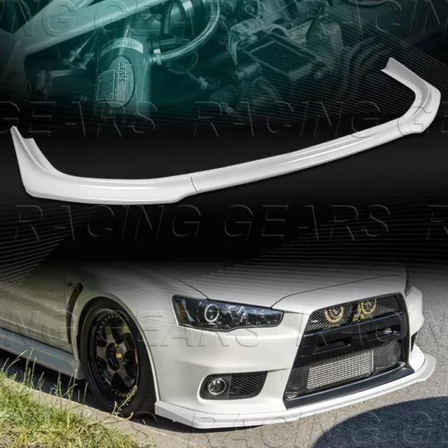 R-Style Painted White Front Bumper Spoiler Lip Fit 08-15 Mits Evo X10 Evolution