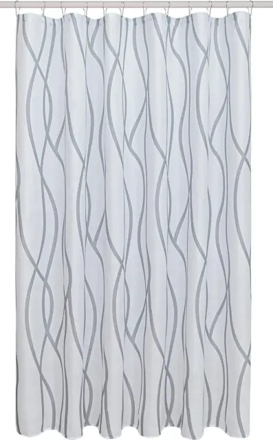 Biscaynebay Extra Long Textured Fabric Shower Curtain 72 72X84", Silver Grey