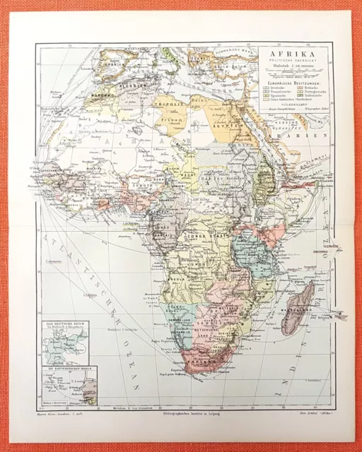 POLITISCHE ÜBERSICHT AFRIKA KOLONIEN DOA Kamerun Historische Landkarte  3 / 1894
