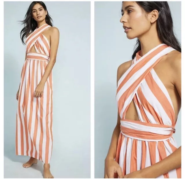 Mara Hoffman Swim Orange Striped Rosario Dress X Small XS