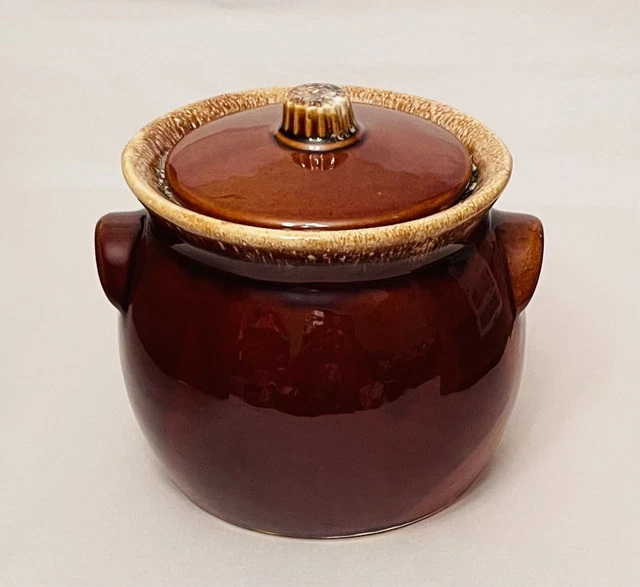 VINTAGE 2 QUART Hull USA Oven Proof Pottery Brown Drip Glaze Bean Pot