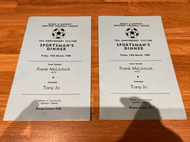 Sportsman’s Dinner Menu, Signed by Frank McLintock (1988).