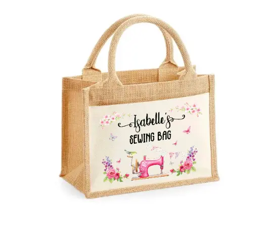 Personalised XL Jute Bag Sewing Bag Nan Nanny Mum Friend Gift Butterflies