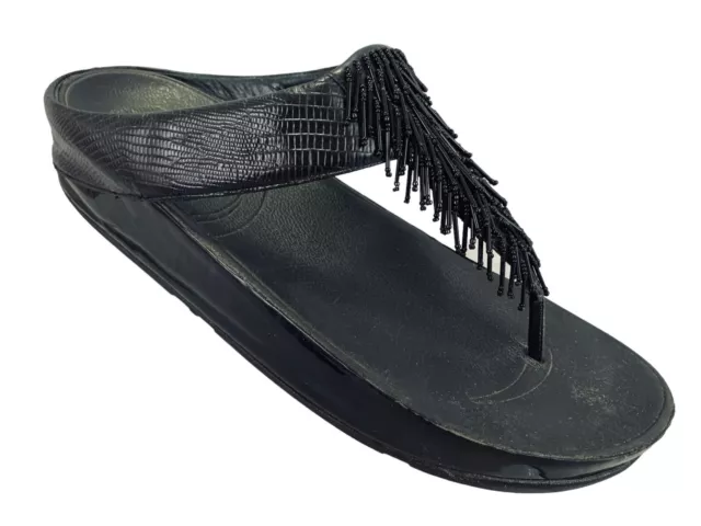 Fit Flop black cha cha beaded thong sandals 2" wedge heel women's Sz US 11