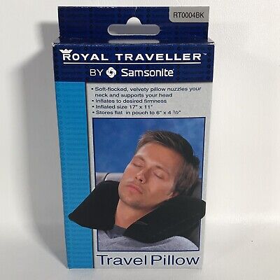 Samsonite Inflatable Travel Pillow Royal Traveller Velvety w Pouch Car Airplane