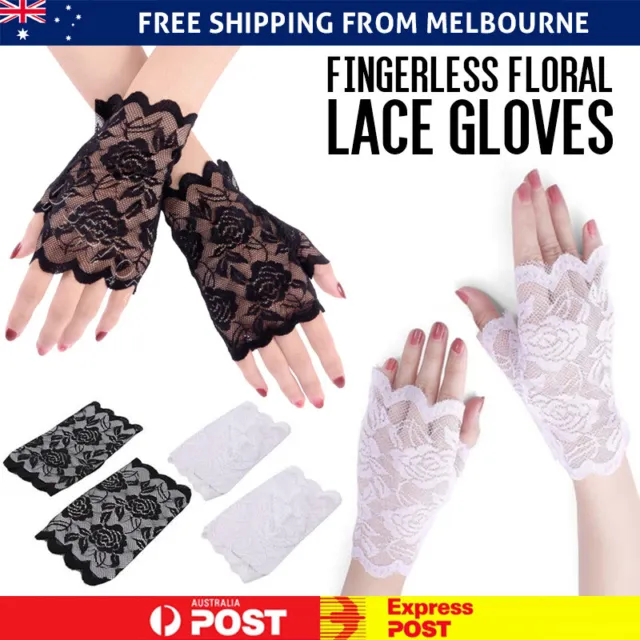 Lace Gloves Black White Ladies Fingerless Fashion Party Burlesque Half Finger AU