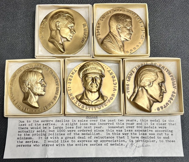COMPLETE SET of 5 R.W. Julian United States Satirical Bronze Medals 1977-1981