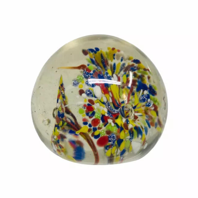 Vintage Confetti Paperweight Floral Bubble Art Glass Hand Blown Ball Shaped 2”