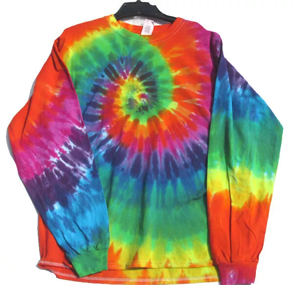 Beautiful Size Long Sleeve LARGE Multicolor SWIRL Hand-dyed TIE DYE T-SHIRT