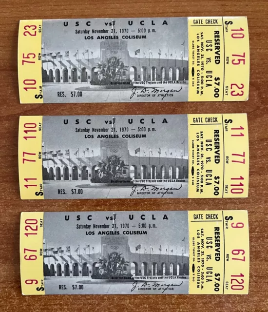 Lot Of 3 - 1970 Ncaa Usc Trojans @ Ucla Bruins Football Full Unused Tickets