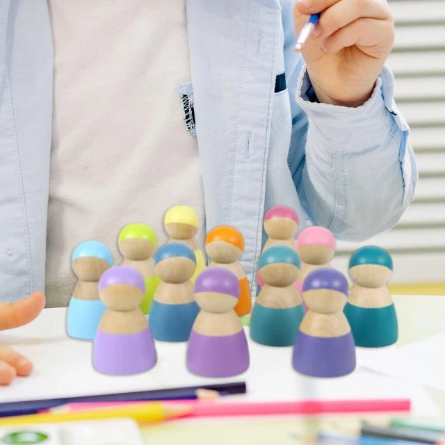 12 Pieces Rainbow Wood Peg Dolls for Table Party Office Home Decoration