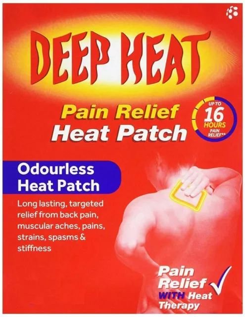 Deep Heat Pain Relief 16 Hours Heat Patch Muscle Back Pads Odourless - Free P&P