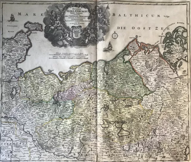 Johann Baptist Homann 1664-1724 Kupferstich Landkarte Mecklenburg-Vorpommern