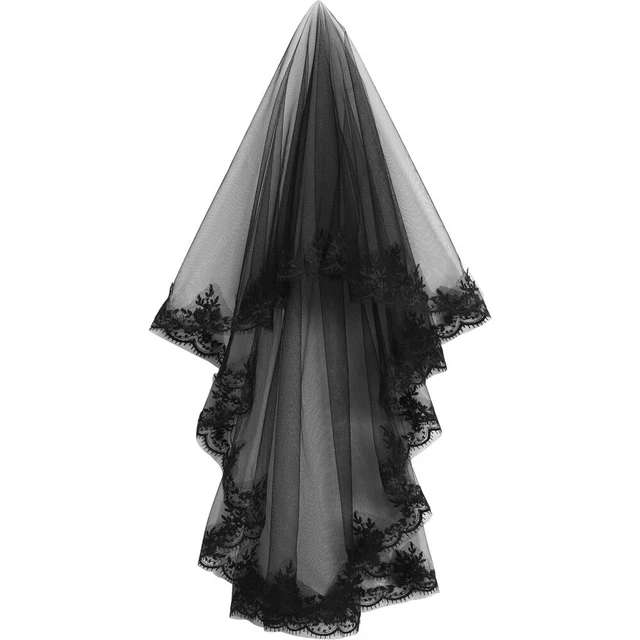 Mantiglia Velo Da Chiesa In Pizzo BYUTFA – Copricapo Per Donna, Messa Latina, Cappella – Nero, 90x55 Cm