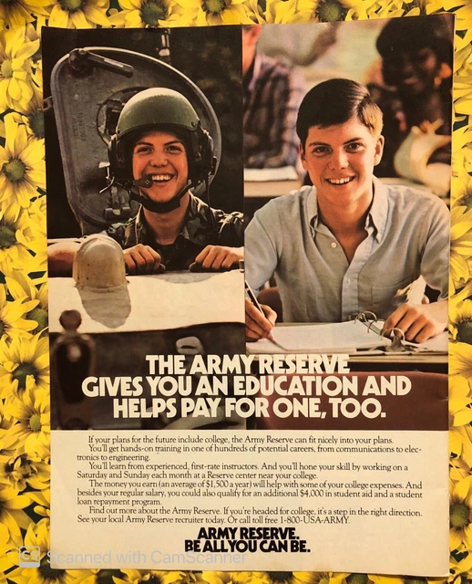 Army Reserve Vintage 80’s Advertisement Full Page Color School College Student