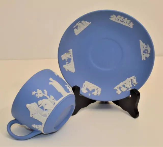 Vintage Wedgwood Inglaterra Pálido Azul Jasperware Sacrifice Juego Taza de Té Y