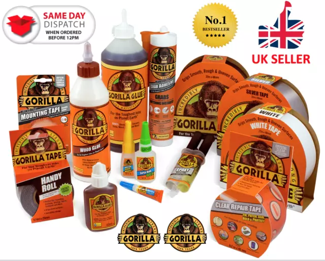 Gorilla Glue Full Range: Standard, Super Glue, Epoxy, Wood Glue, Grab Adhesive