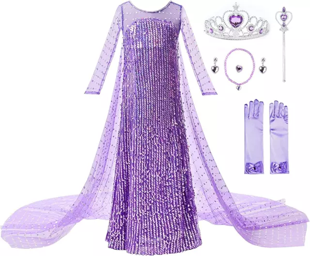 Vestito Principessa Elsa Bambina Paillettes Carnevale Festa Costume