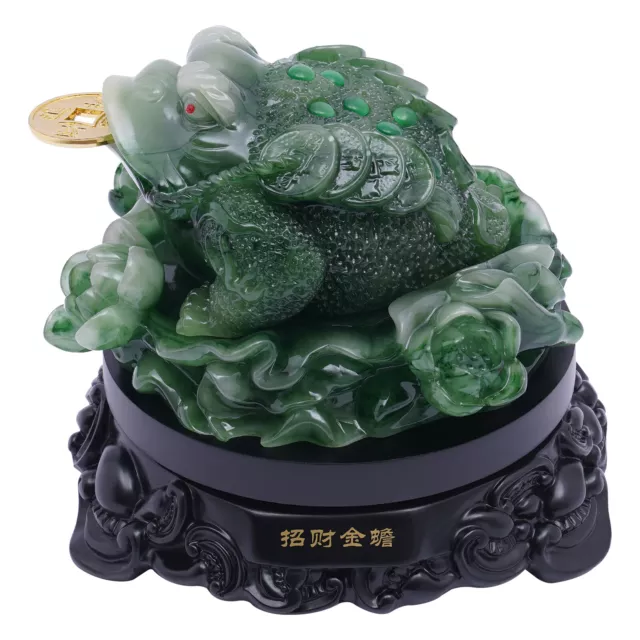 Feng Shui Money Frog Black Jade Three Legged Lucky Wealth Toad Statue Fortune US