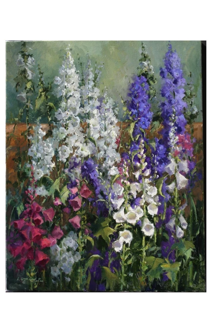 Linda Glover Gooch Foxglove Choir Garden Flowers Oil Painting on Linen 28x22