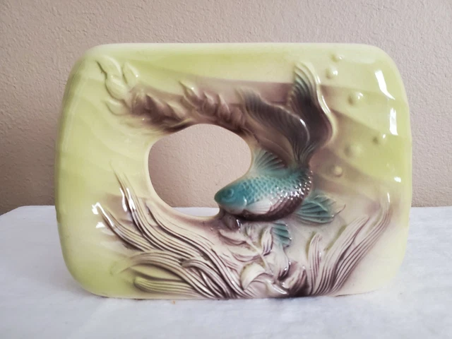 Royal Copley Koi or Gold Fish Chartreuse Planter Vase Ocean Scene 1950s