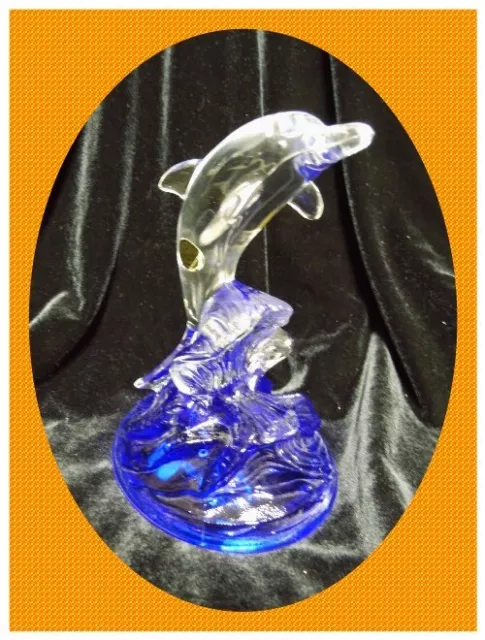 CRISTAL D'ARQUES France Delfin Bleikristall Kristall Glas Figur Sockel blau