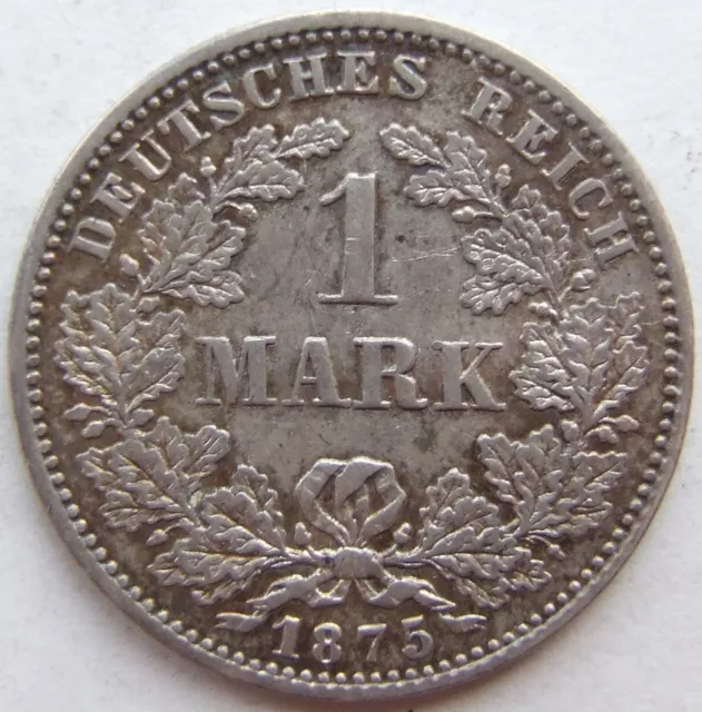 Pièce Reich Allemand Empire Argent 1 Mark 1875 G En Presque Extremely fine