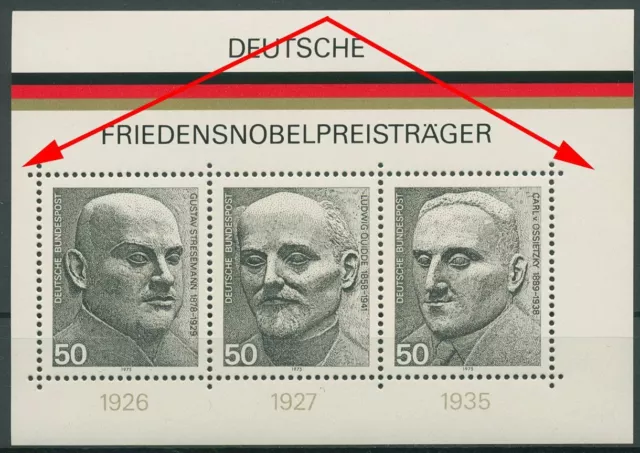 Bund 1975 Friedensnobelpreisträger Block 11 postfrisch stark verschnitten